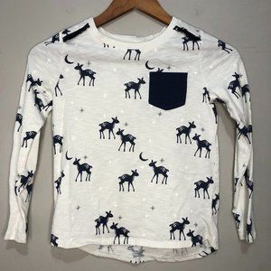 Cat & Jack Girls Size M(7/8) Deer Graphic Long Sleeve w/ Chest Pocket White